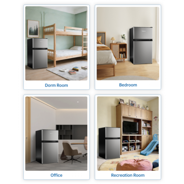 Frostorm 3.2 Cu Ft Mini Fridge with Freezer - Energy Efficient, Double Door Upright Freezer for Bedroom, Office & Dorm | Small Fridge, Glass Shelves,Interior Light,ETL Certified,etc(Silver)