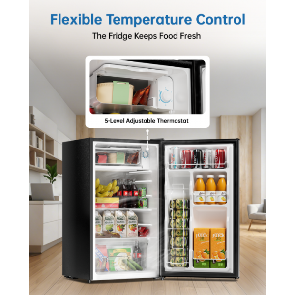 Frostorm 3.2 Cu Ft Mini Fridge with Freezer - Energy Efficient, Large Capacity Single Door Upright Freezer for Bedroom, Office & Dorm | Small Fridge, Reversible Door, ETL Certified(Silver)