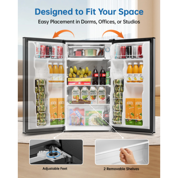 Frostorm 3.2 Cu Ft Mini Fridge with Freezer - Energy Efficient, Large Capacity Single Door Upright Freezer for Bedroom, Office & Dorm | Small Fridge, Reversible Door, ETL Certified(Silver)