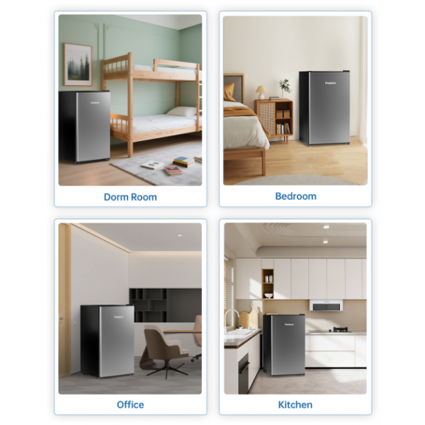 Frostorm 3.2 Cu Ft Mini Fridge with Freezer - Energy Efficient, Large Capacity Single Door Upright Freezer for Bedroom, Office & Dorm | Small Fridge, Reversible Door, ETL Certified(Silver)