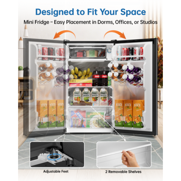 Frostorm 3.2 Cu Ft Mini Fridge with Freezer - Energy Efficient, Large Capacity Single Door Upright Freezer for Bedroom, Office & Dorm | Small Fridge, Reversible Door, ETL Certified(Black)