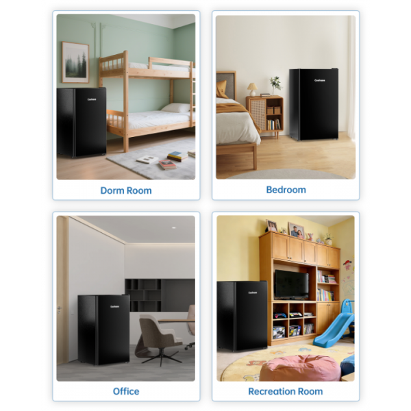 Frostorm 3.2 Cu Ft Mini Fridge with Freezer - Energy Efficient, Large Capacity Single Door Upright Freezer for Bedroom, Office & Dorm | Small Fridge, Reversible Door, ETL Certified(Black)