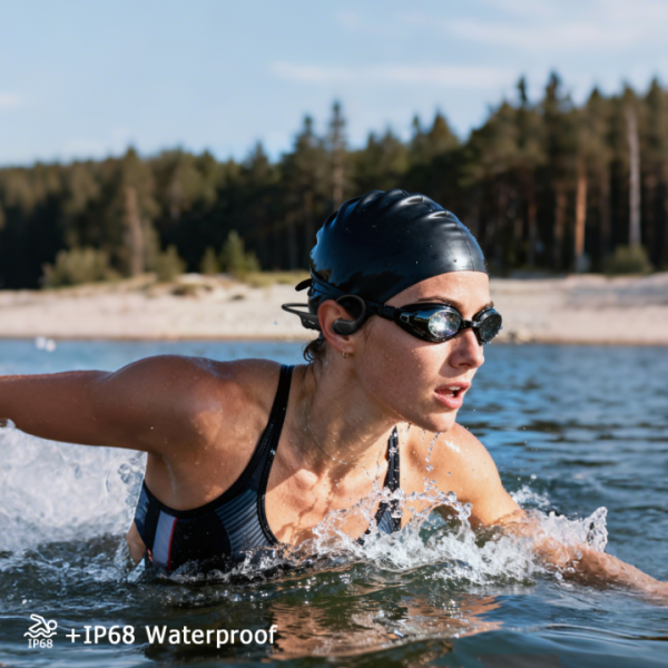 VLOP Bone Conduction Swimming Headphones - IP68 Waterproof, Open-Ear MP3 Headphones with 32GB Memory, Bluetooth 6.0 Wireless Sport Headset for Running & Cycling, 8H Playtime Orange