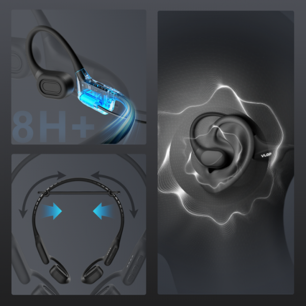 VLOP Bone Conduction Swimming Headphones - IP68 Waterproof, Open-Ear MP3 Headphones with 32GB Memory, Bluetooth 6.0 Wireless Sport Headset for Running & Cycling, 8H Playtime Orange